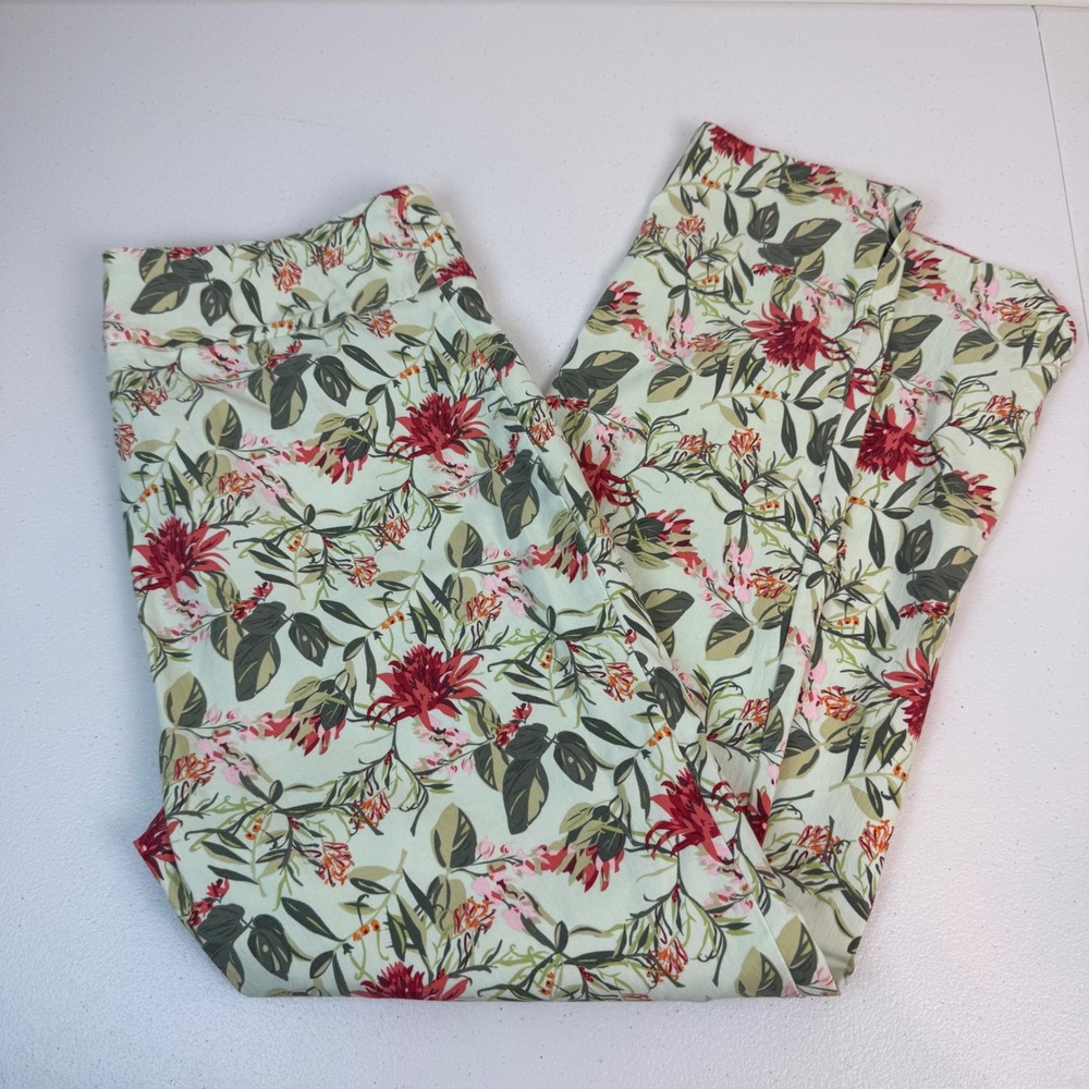 Soft Surroundings Green Floral Pull On Straight Leg Pants XL Side Vent Canada